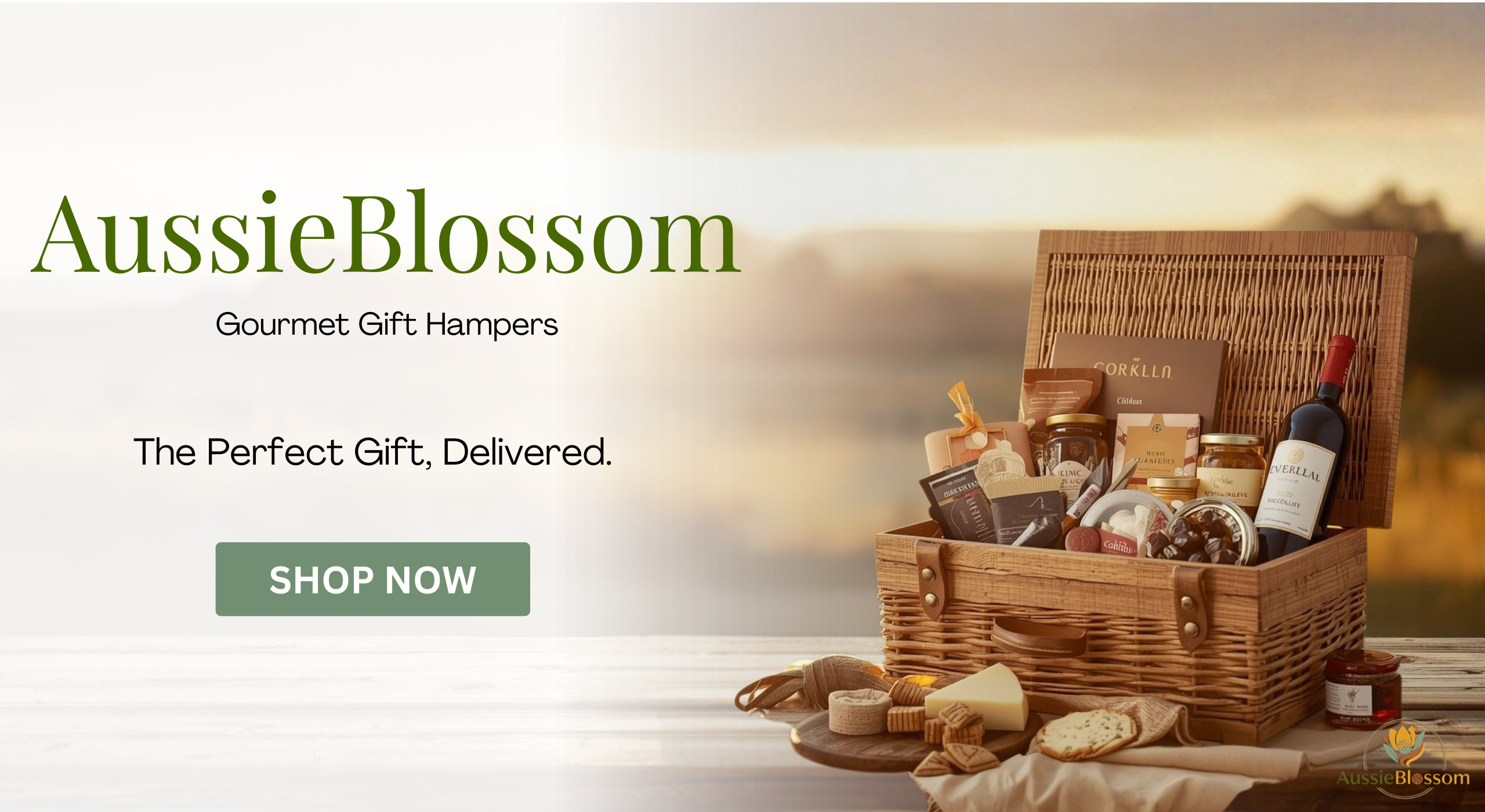 Wicker gift hamper with food items and wine, delivery Melbourne — AussieBlossom